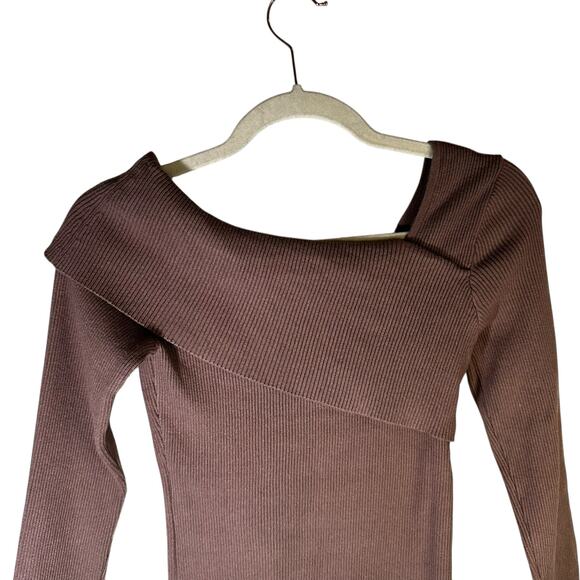 Lillusory Off the Shoulder Ribbed Sweater Brown Size XS Knit Pullover Going Out - Picture 6 of 8
